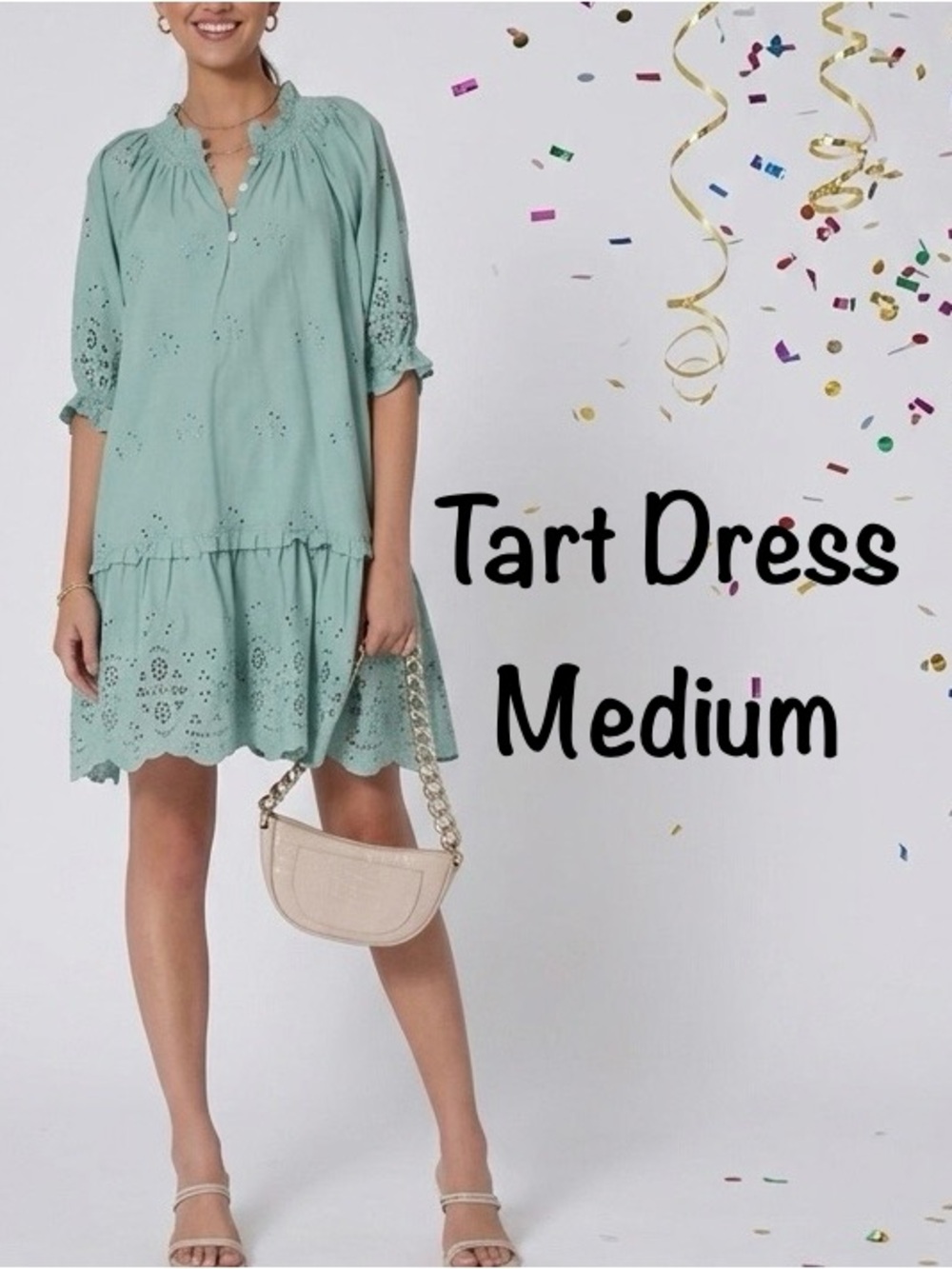 Tart Mint Green Eyelet Tiered Midi Dress Boho Cottagecore Size M